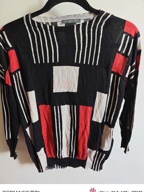 Alexander McQueen Black Red White Geometric Knit Sweater